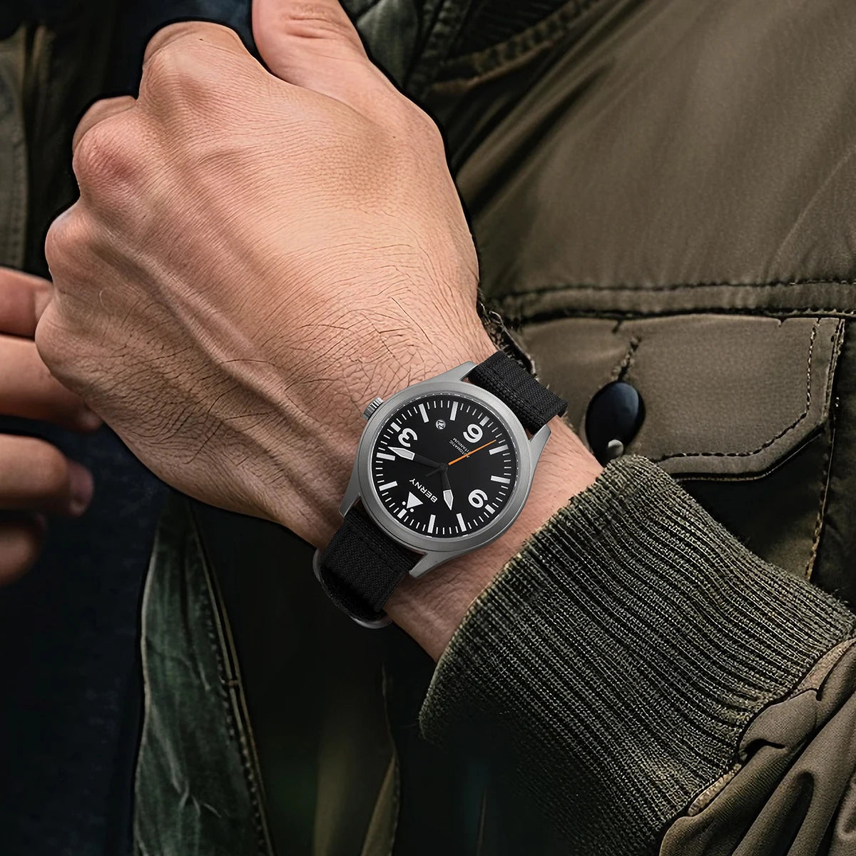 BERNY Aviation Top Titanium Mechanical Men Watch Sapphire AR Coating Supper Luminous 10Bar Sport Watch Titanium Aviation Watches