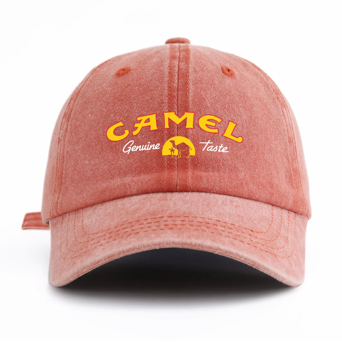 1pc CAMEL Print Washed Baseball Cap for Adults,Minimalist Retro Style Casual Soft Adjustable Dad Hat,Perfect As Gift