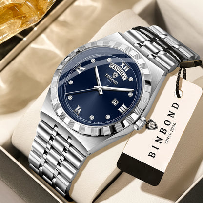 Montre pour homme de la marque originale BINBOND – Montre-bracelet à quartz, modèle de luxe, étanche et luminescent.