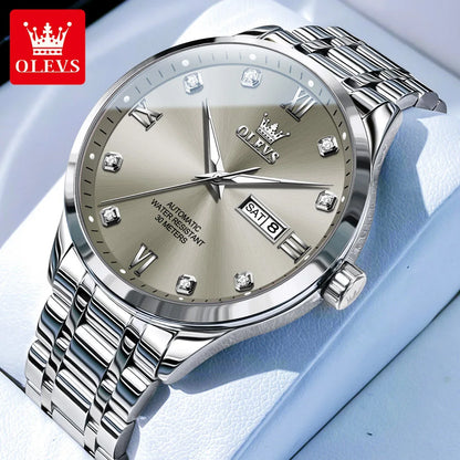 Reloj automático para hombre OLEVS 9946: reloj de pulsera mecánico de lujo, equipado con un calendario con indicador de fecha, ideal para hombres de negocios.