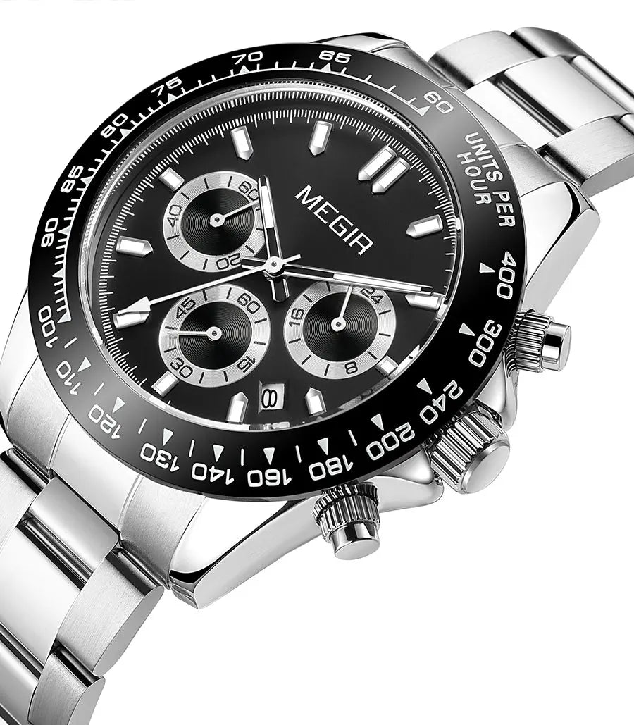 Reloj de hombre MEGIR, marca de lujo, reloj deportivo de cuarzo, correa de acero inoxidable, resistente al agua, cronógrafo, reloj de pulsera