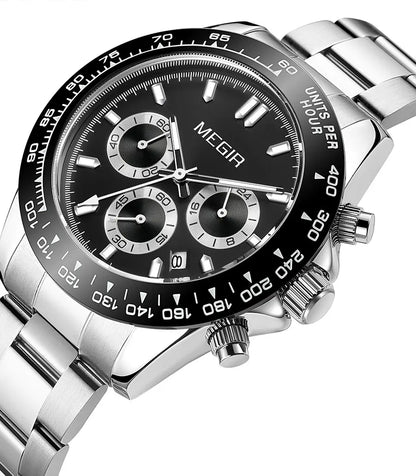 Reloj de hombre MEGIR, marca de lujo, reloj deportivo de cuarzo, correa de acero inoxidable, resistente al agua, cronógrafo, reloj de pulsera