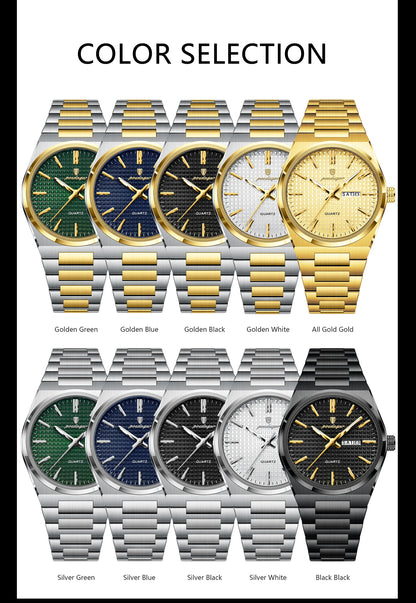 Montre-bracelet de luxe pour homme POEDAGAR, étanche, lumineuse, en acier inoxydable, avec date et jour de la semaine, à quartz, style business.
