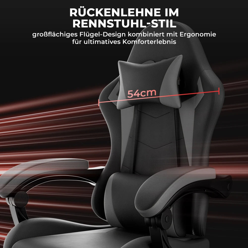 Gaming Chair Ergonomic Gaming Chair with Lumbar Pillow and Headrest, Gamer Chair Height Adjustable, Pc Chair for Adults Girls Boy,Black Grey