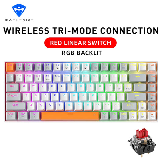 Machenike K500A-B84 Mechanical Keyboard 75% TKL Hot-Swappable Tri-Mode Wireless Gaming Keyboard RGB 84 Keys For PC Gamers Laptop