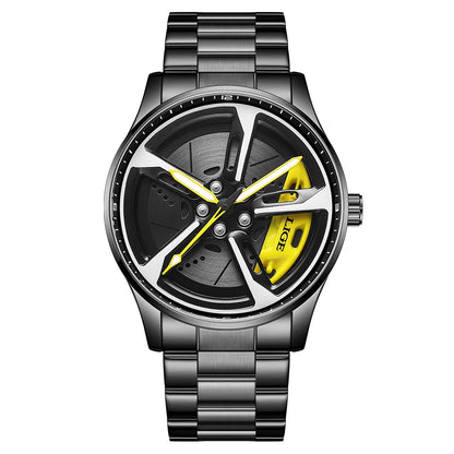 Montre pour homme de luxe LIGE – Modèle à cadran rotatif, étanche, en acier inoxydable, avec affichage lumineux – Idée cadeau pour homme (Halloween)