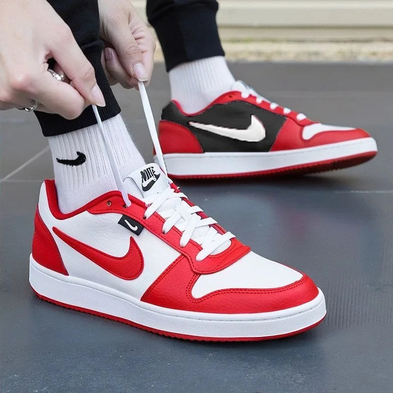 Nike EBERNON Synthetic Leather Low Premium Low Top, Board Shoes, Men's, White and Red AQ1774-101