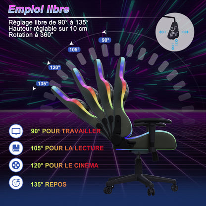 Gaming Chair with Massage Function, Adjustable backrest,Computer Chair,with ambient light,Lumbar Cushion, Pillow,150 KG