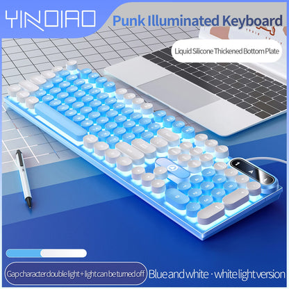 Typewriter Round 104 Keys Gaming Keyboard Wired Keyboard Color Matching Backlit Computer E-sports Peripherals for Desktop Laptop