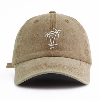 1pc Coconuttree Embroidery Washed Baseball Cap For Adults,Minimalist Retro Style Casual Soft Adjustable Dad Hat, Perfect As Gift
