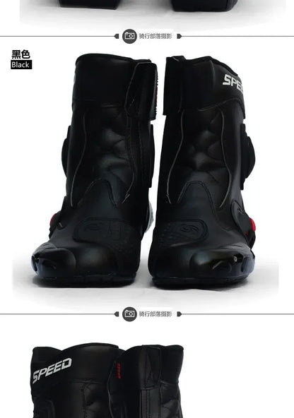 Pro-Biker Premium Motorcycle Racing Shoes for Men & Women - Leather Racing Boots for Speed Biking, Motocross & Off-Road Riding