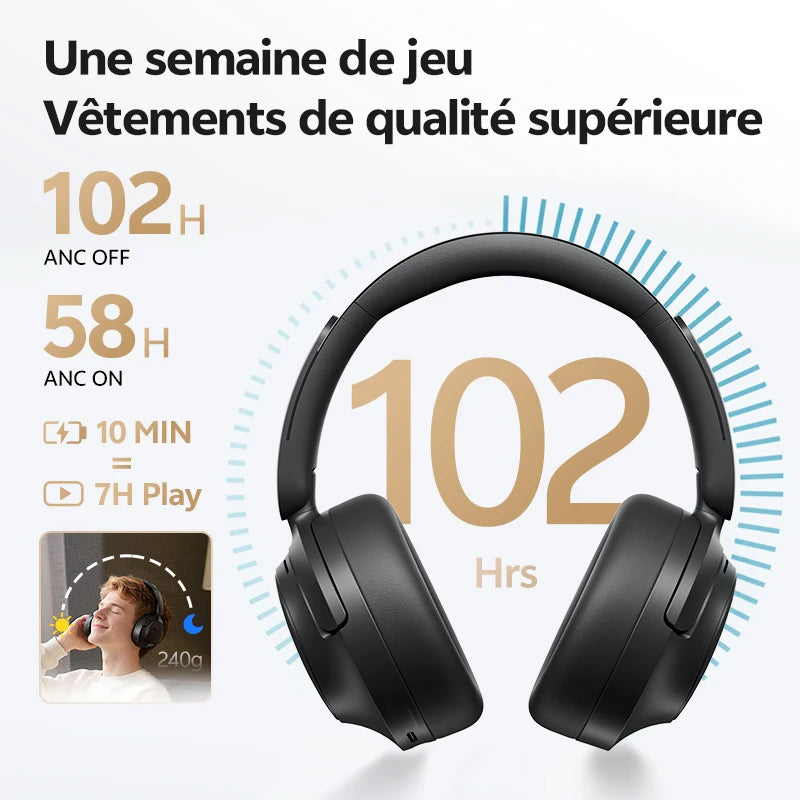 QCY H3S -56dB Adaptive ANC Over Ear Headphone Hi-Res LDAC Spatial Sound Wireless Earphone Bluetooth 6.0 Dual Driver 102H Headset