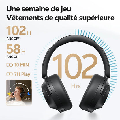 QCY H3S ANC Over Ear Headphones -56dB Noise Cancelling Headsets Bluetooth 6.0 Hi-Res LDAC Spatial Sound Earphones Dual Driver