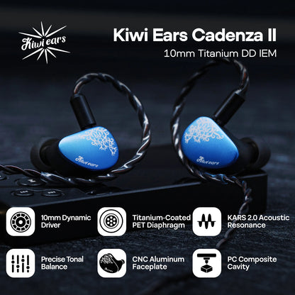 Linsoul Kiwi Ears Cadenza II IEM 10mm Titanium DD with KARS 2.0 Premium Construction Hifi Earphones & High-Quality Cable