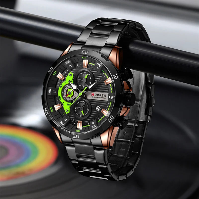 Reloj de lujo para hombre CURREN 8402, nuevo, de acero inoxidable, hermético, con cronógrafo y luz nocturna.