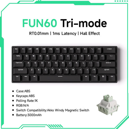 MONSGEEK FUN60 PRO&MAX HE Mechanische Tastatur mit Magnetschaltern, 60% kabellose Gaming-Tastatur, Rapid Trigger, 8K ARGB, Custom-Tastatur
