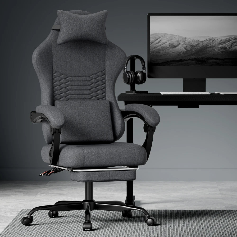 Gaming Chair Fabric Office Chair, Massage Gaming Chair with Headrest, Ergonomic Racing Gaming Seat with Footrest, for Relaxing