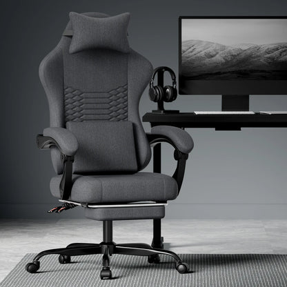 Gaming Chair Fabric Office Chair, Massage Gaming Chair with Headrest, Ergonomic Racing Gaming Seat with Footrest, for Relaxing