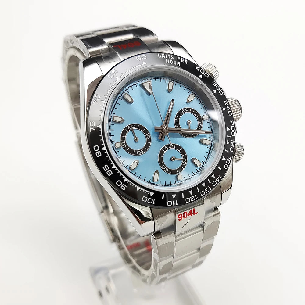 20 color Business 39mm Quartz Watch Men's Timing Sapphire Crystal VK63 Movement Calendar Luminous Blue Dial Stainless Steel Stra