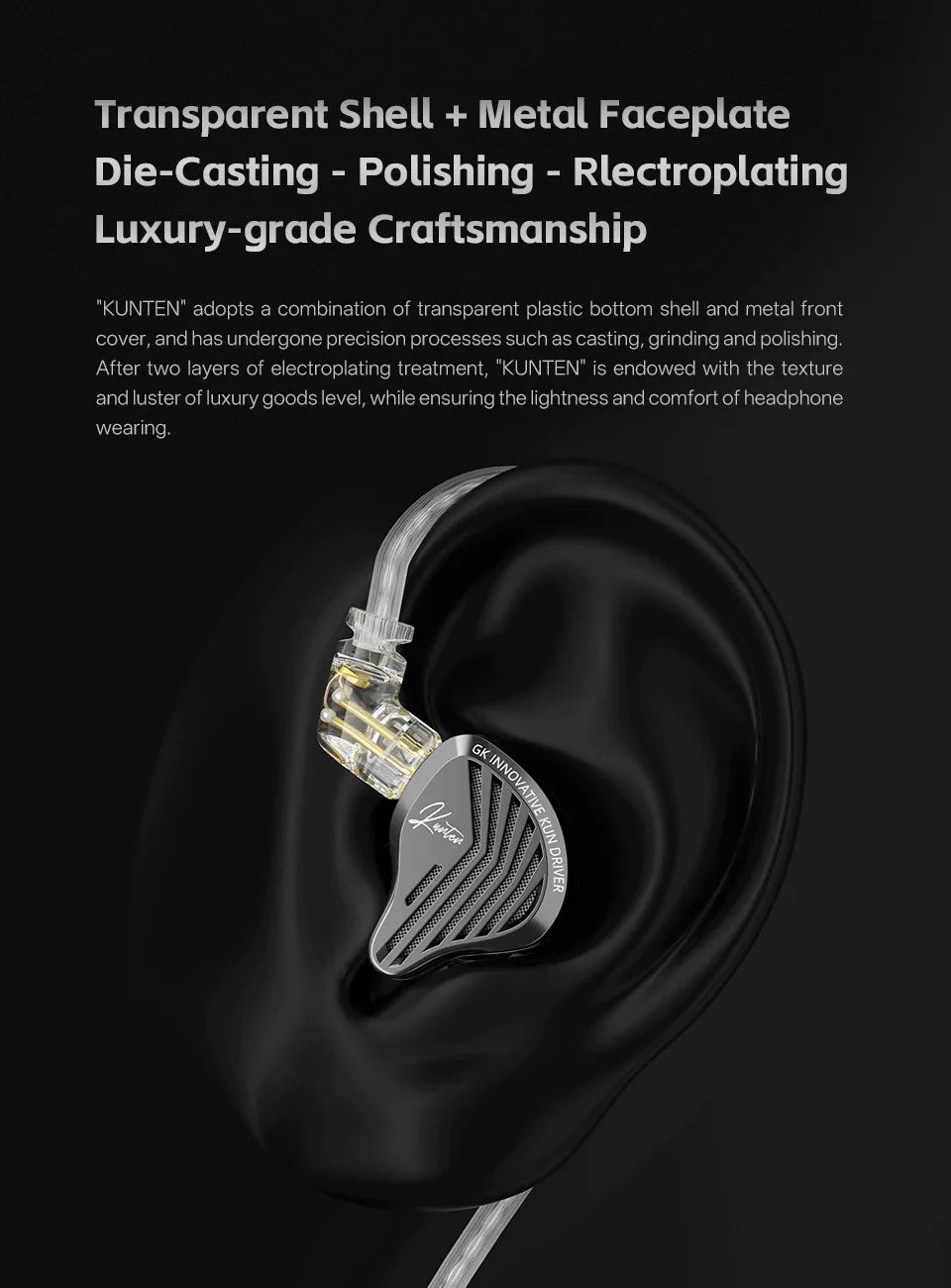 Kz Gk Kunten 1DD Dynamic Drive Earphone Hifi IEMs in ear Earbuds 2pin Detachable Cable Metal Gamer Audiophile headset