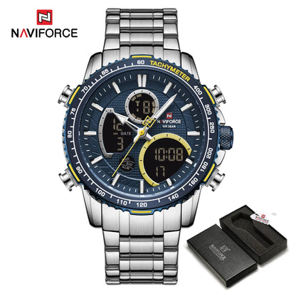 NAVIFORCE muški sportski sat – originalni luksuzni ručni sat od nehrđajućeg čelika, vodootporan model u vojničkom stilu s dvostrukim prikazom