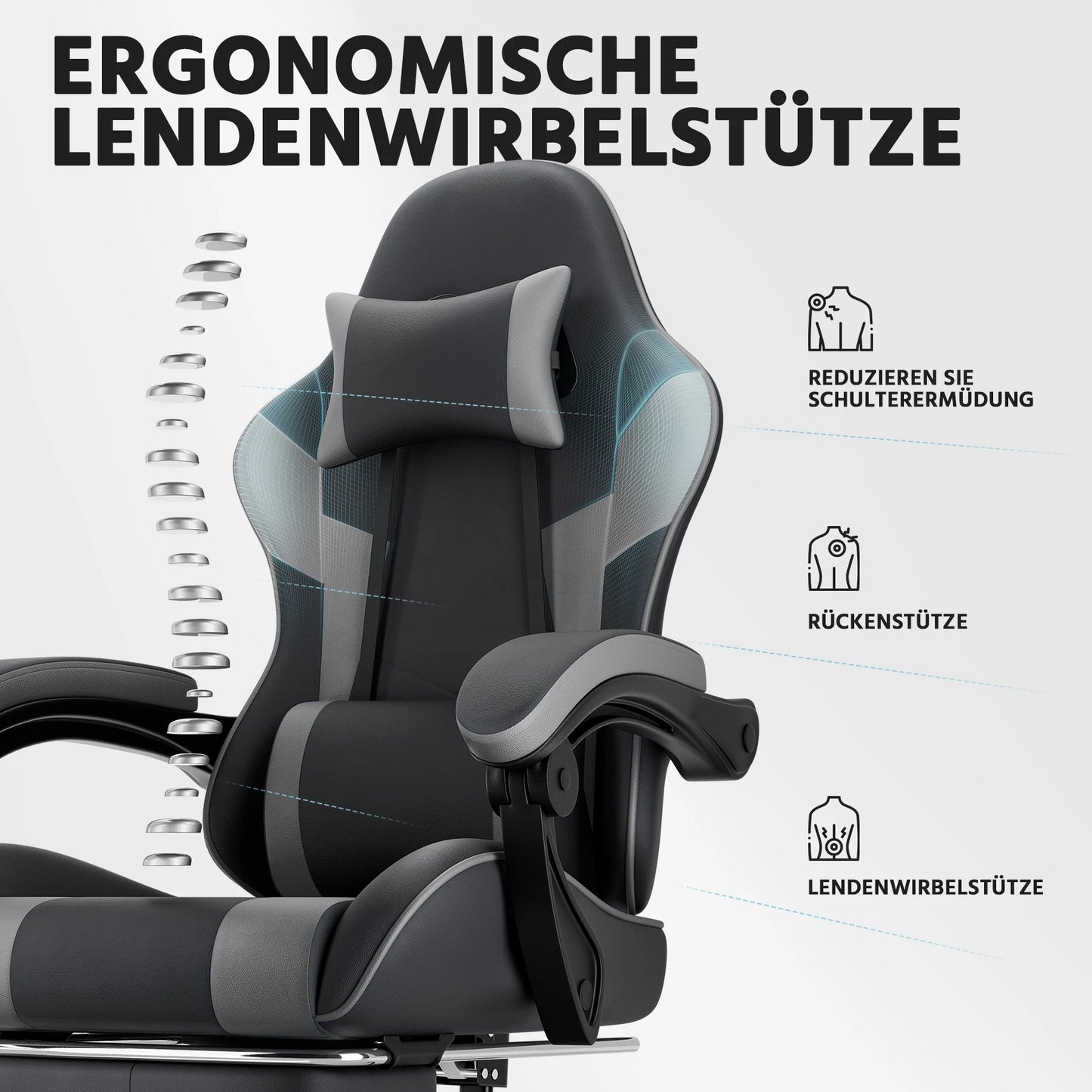 Comanlai Gaming Chair with Footrest Ergonomic High Back Computer Chair with Adjustable Headrest Lumbar Support PU Swivel Chair