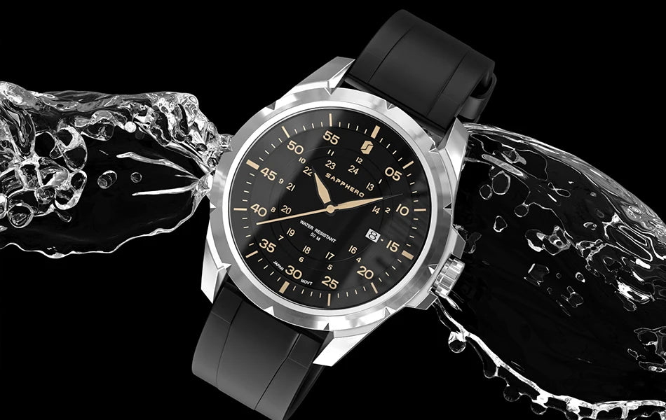 Reloj para hombre SAPPHERO: reloj de cuarzo de lujo, resistente al agua hasta 50 m, equipado con un mecanismo importado y una caja de acero inoxidable. Una idea de regalo ideal para hombre.