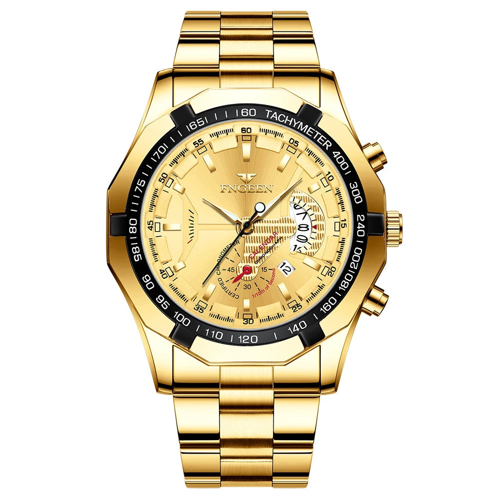 Reloj de pulsera de cuarzo de lujo BINBOND para hombre, luminiscente, resistente al agua, con fecha automática, de acero inoxidable