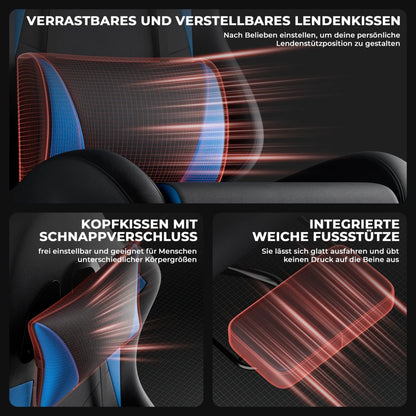 Gaming Chair Ergonomic Gaming Chair with Lumbar Support and Headrest, Gamer Chair Height Adjustable