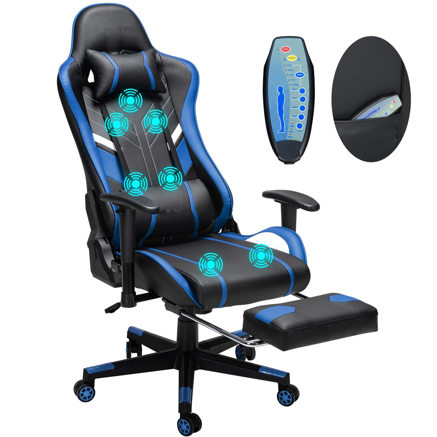 Massage Gaming Chair 7-Point Adjustable Seat Height Ergonomic Office Chair with Footrest and Lumbar Support GC-RC03 Chairs
