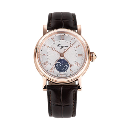 Sugess Watches for Men Automatic Mechanical Watch Moonphase Tianjin ST2108 Waterproof Date Hands Sapphire Crystal Rome Wave Dial