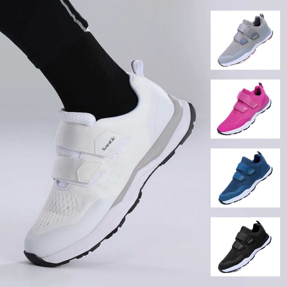 Santic Cycling Shoes Multi-purpose Running SPD Indoor Leisure Shoes Rubber Sole Hook Loop Design 3D Mesh Fabric Sneakers Unisex