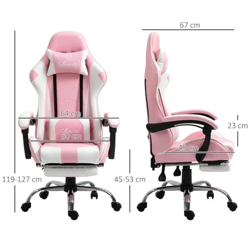Gaming chair computer chair ergonomic office chair with headrest lumbar pad height adjustable 360° rotation pink + white
