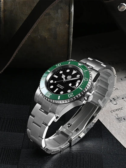 San Martin 40mm Water Ghost PT5000 Automatic Men Diving Watch Business Mechanical Sapphire Waterproof 20Bar Luxury BGW-9 SN0017D