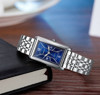 Reloj cuadrado para hombre BERNY – Movimiento de cuarzo, esfera con números romanos, indicación luminiscente, caja de acero inoxidable 316L – Reloj rectangular elegante y desenfadado