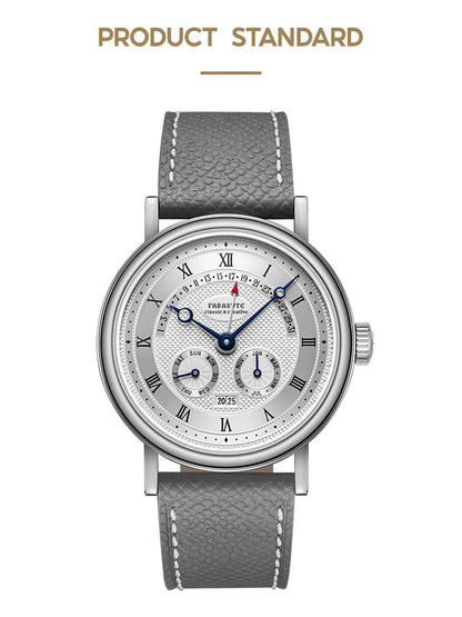 FARASUTE Men's Mechanical Watch Flyback Function Seagull Movement Month Display Week Display Calendar YearDisplay Sapphire Watch