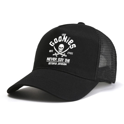 The Goonies Est 1985 Never Say Die Men's baseball cap summer mesh Snapback hat fashion outdoor Causal Breathable sun hats