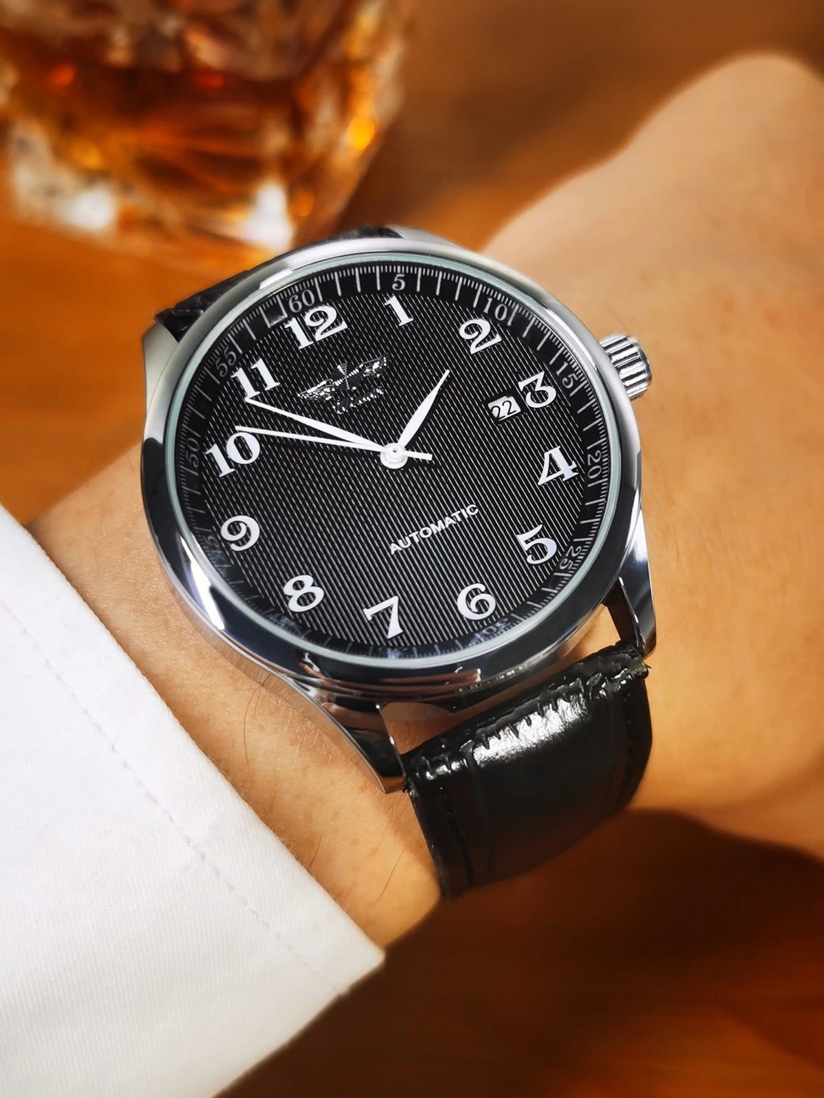 Montre pour homme WINNER – Style classique, rétro et élégant – Montre mécanique automatique avec calendrier – Marque de luxe, boîtier en acier et bracelet en cuir