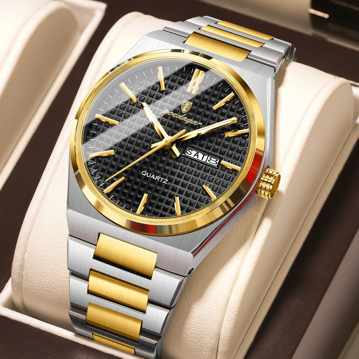 Montre-bracelet de luxe pour homme POEDAGAR, étanche, lumineuse, en acier inoxydable, avec date et jour de la semaine, à quartz, style business.