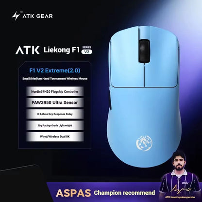 ATK Blazing Sky F1 V2 Ultimate Wireless Gaming Mouse Dual-Mode Lightweight PAW3950 Ultra Dual 8KHz Low Latency Ergonomic Extreme
