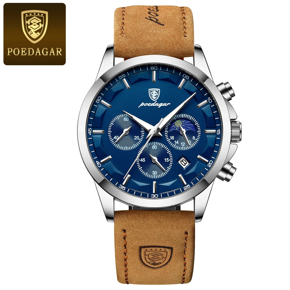 Montre-bracelet de luxe élégante pour homme POEDAGAR, étanche, chronographe, date lumineuse, bracelet en cuir, mouvement à quartz, montre de sport pour homme