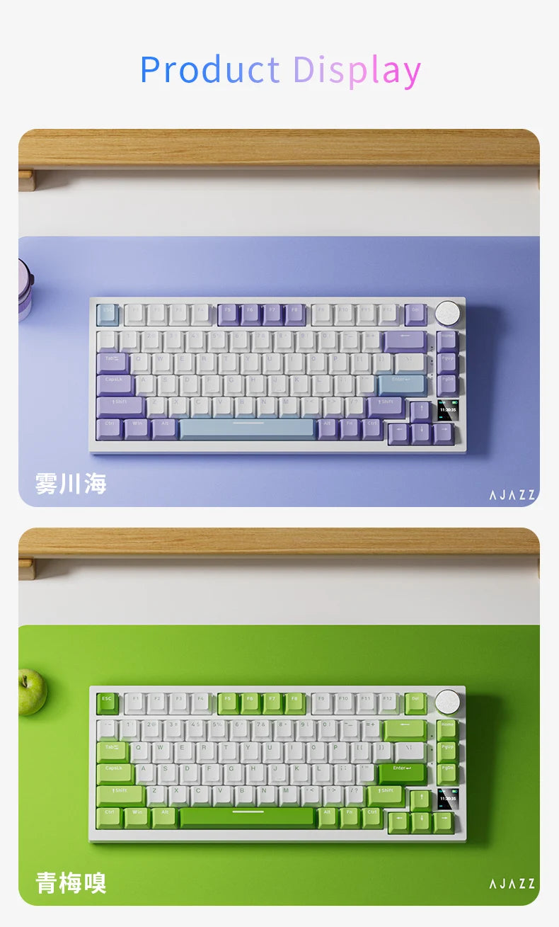 AJAZZ AK820  Mechanical Keyboard 70% Compact Layout/RGB Lighting/Hot-swappable Switches,with Wired,Wireless,and Bluetooth