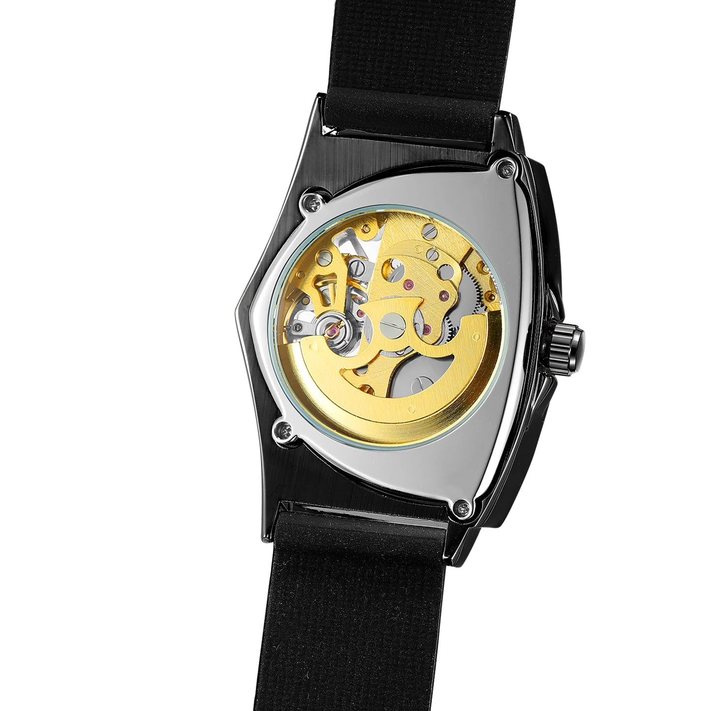 WINNER High Quality Watch for Men Triangle Steel Skeleton Mechanical Automatic Movement Clockwork Waterproof Rubber strap Wrist