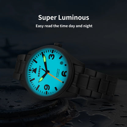 BERNY Aviation Top Titanium Mechanical Men Watch Sapphire AR Coating Supper Luminous 10Bar Sport Watch Titanium Aviation Watches