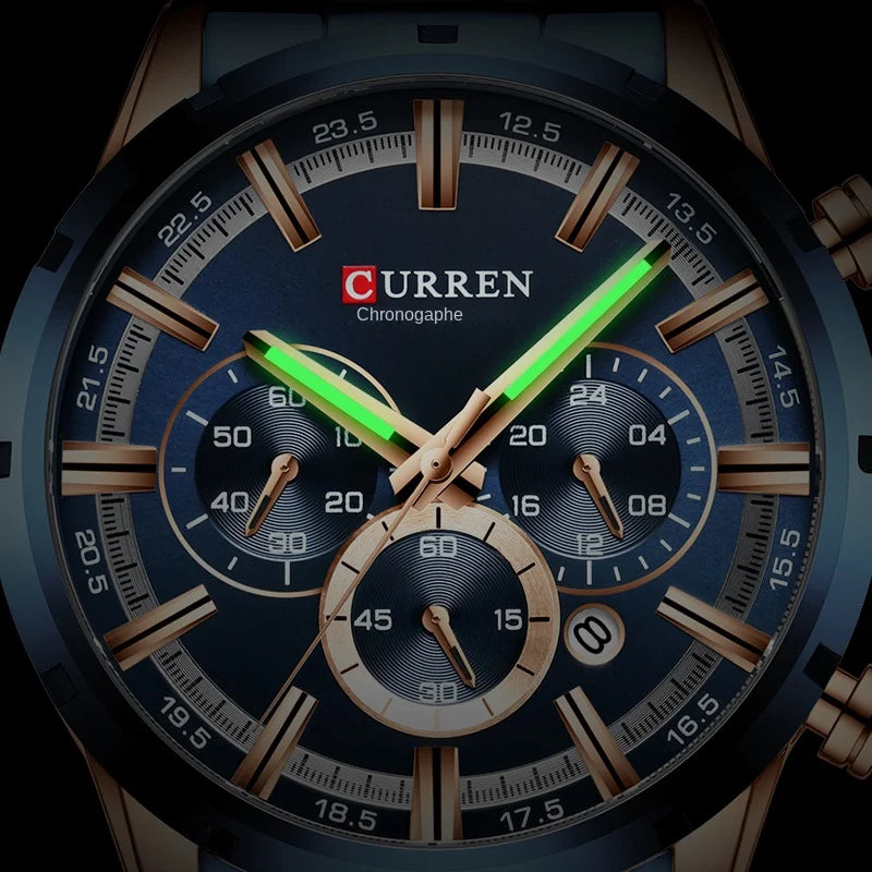 Reloj para hombre CURREN: cronógrafo deportivo de lujo, movimiento de cuarzo, totalmente de acero, resistente al agua