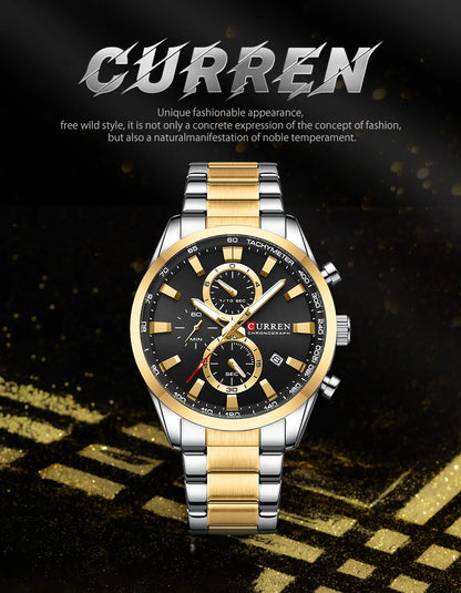 CURREN Quartz Chrono Sport Watch Brands for Men - Stainless Steel Bracelet and Multifunctional Dial