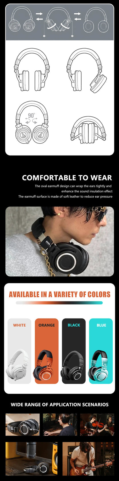 M50X HIFI Audio Headphones Professional Fully Enclosed Foldable Monitoring earphones Game Music Headset orange colour qualified