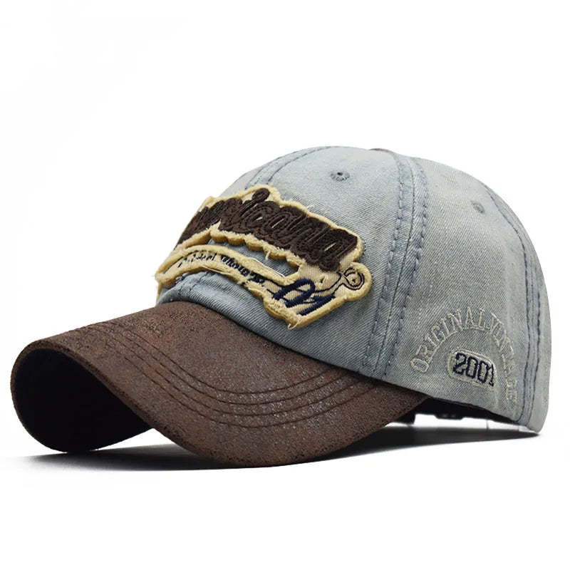CNTANG Letnia dżinsowa czapka z daszkiem dla mężczyzn, modna, z haftowaną literą, bawełniana, typu snapback, męska, outdoorowa, codzienna, w stylu hip-hopowym, z regulacją