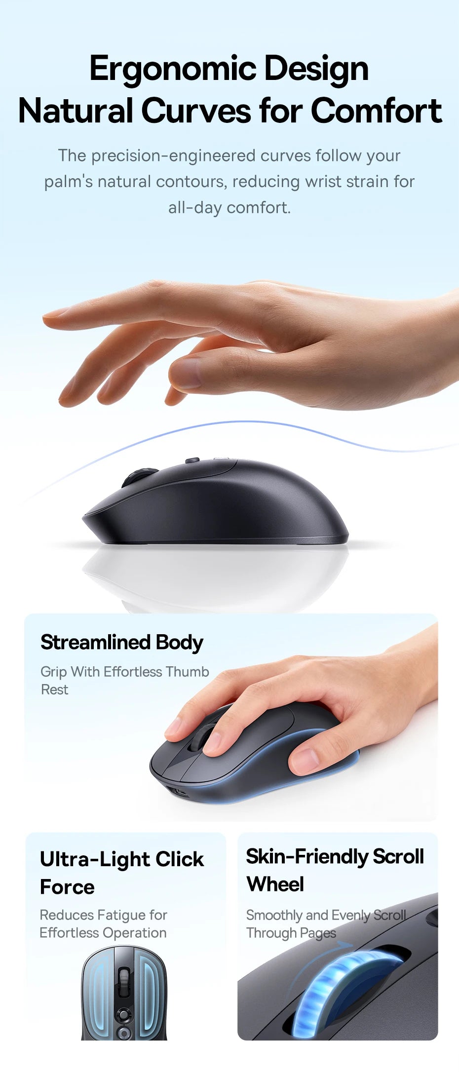 【NEW】Baseus EM2 Ergonomic Wireless Mouse Bluetooth 5.3 2.4G Type-C Charging Ultra Light Silent Mice Customizable Button Mouse