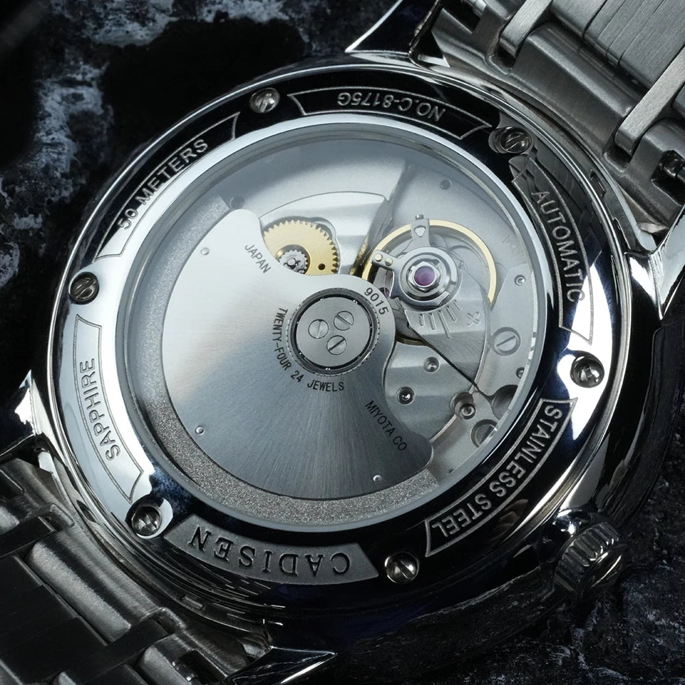 CADISEN Automatic Mechanical Ultra-thin Wristwatch MIYOTA 9015 Top Brand Luxury Curved Single-dome Sapphire Crystal Watch Man